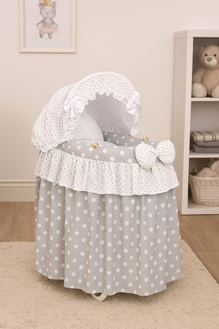 Wicker crib for doll Moses basket for dolls with hood LAURA grey