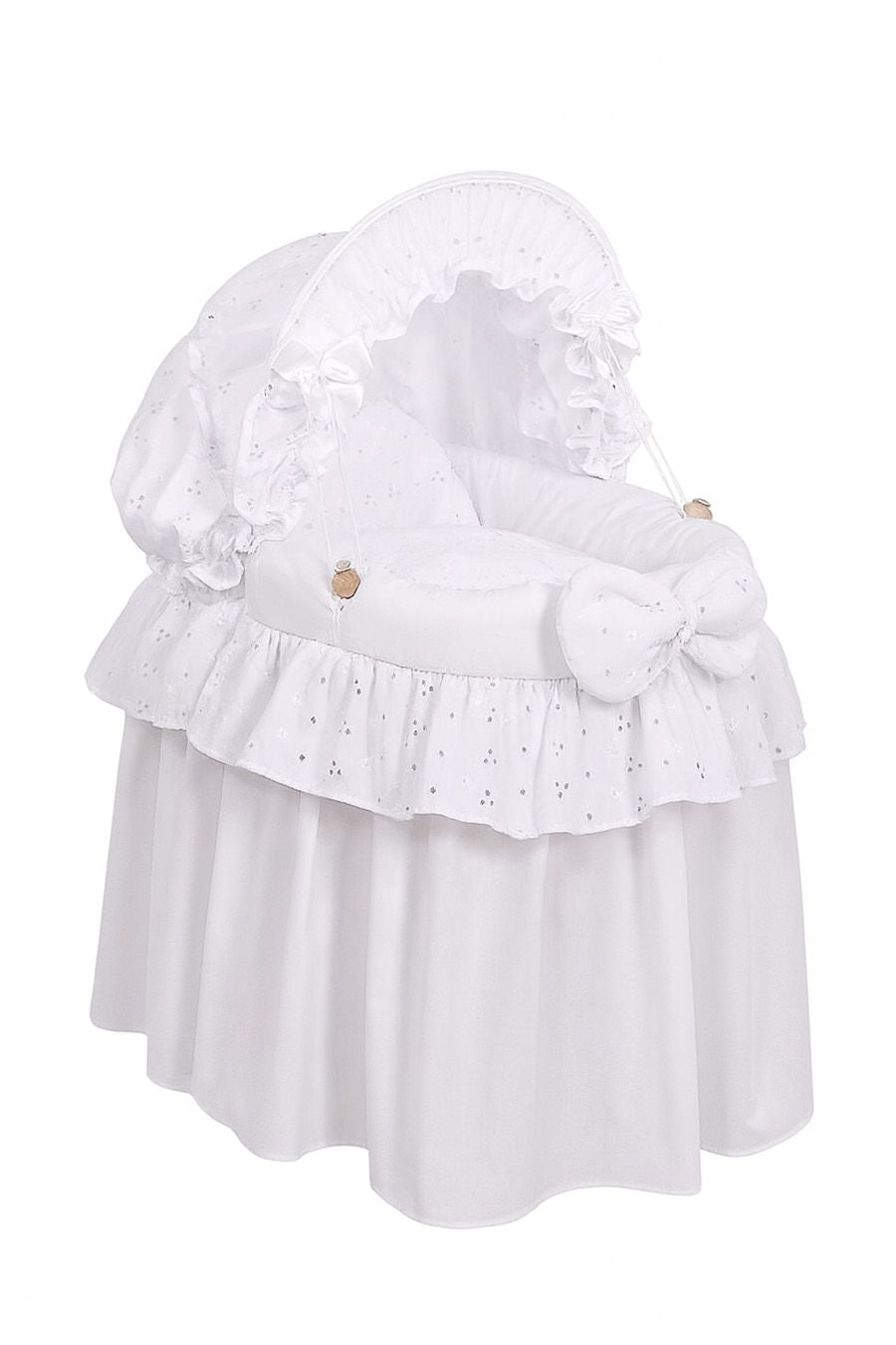 Wicker crib for doll Moses basket for dolls with hood AURORA white with embroidered lace