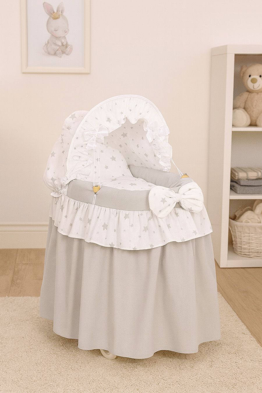 Wicker crib for doll Moses basket for dolls with hood LAURA szary