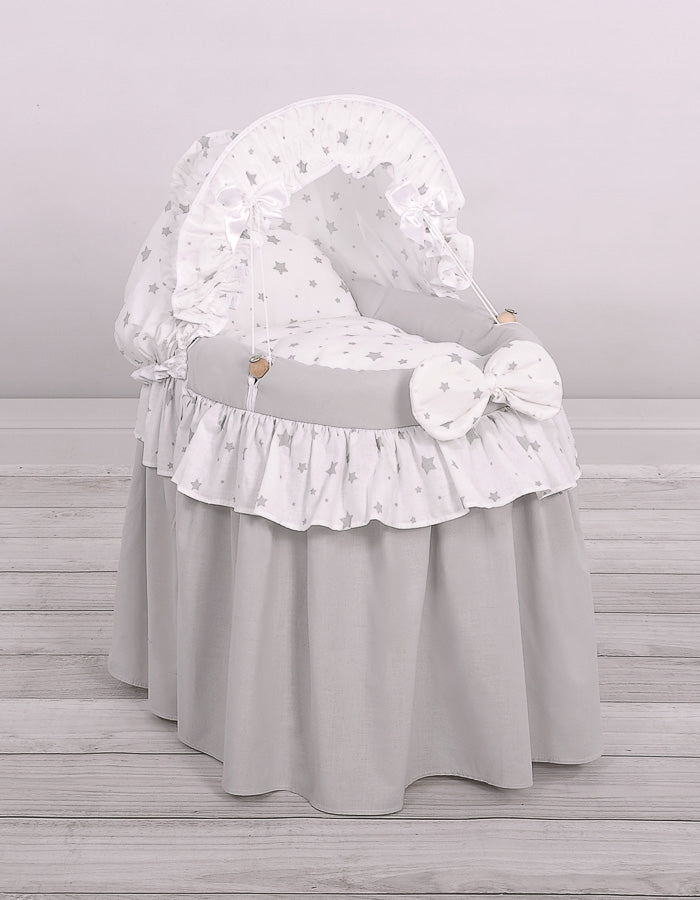 Wicker crib for doll Moses basket for dolls with hood LAURA szary