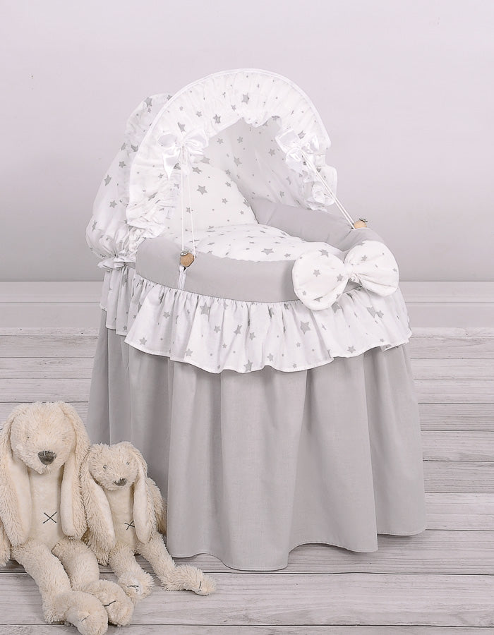 Wicker crib for doll Moses basket for dolls with hood LAURA szary