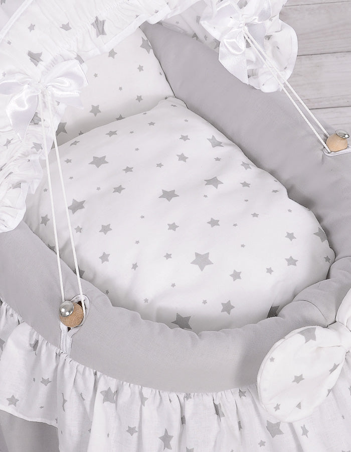 Wicker crib for doll Moses basket for dolls with hood LAURA szary