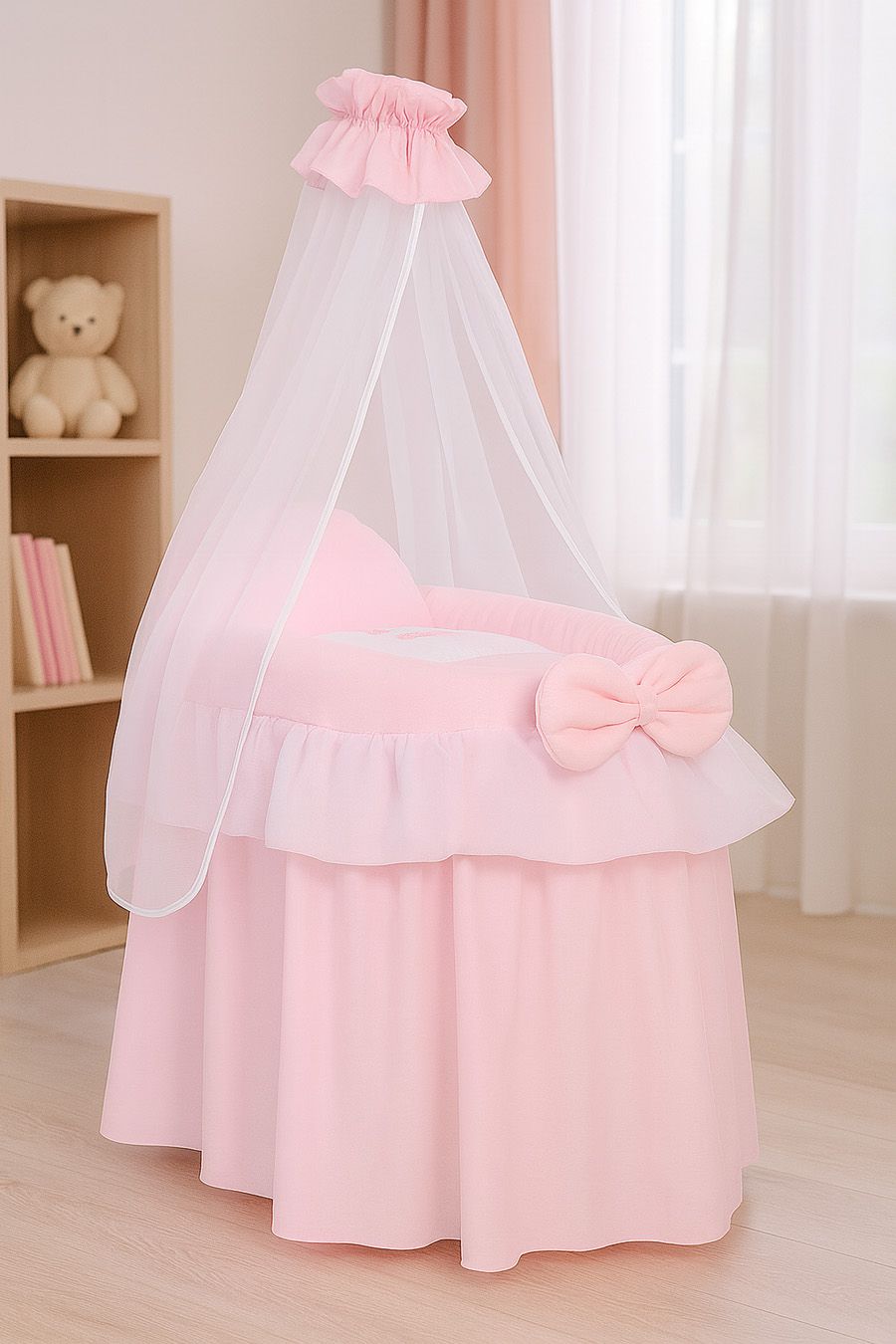 Wicker crib for doll Moses basket for dolls with drape LITTLE PRINCESS pink