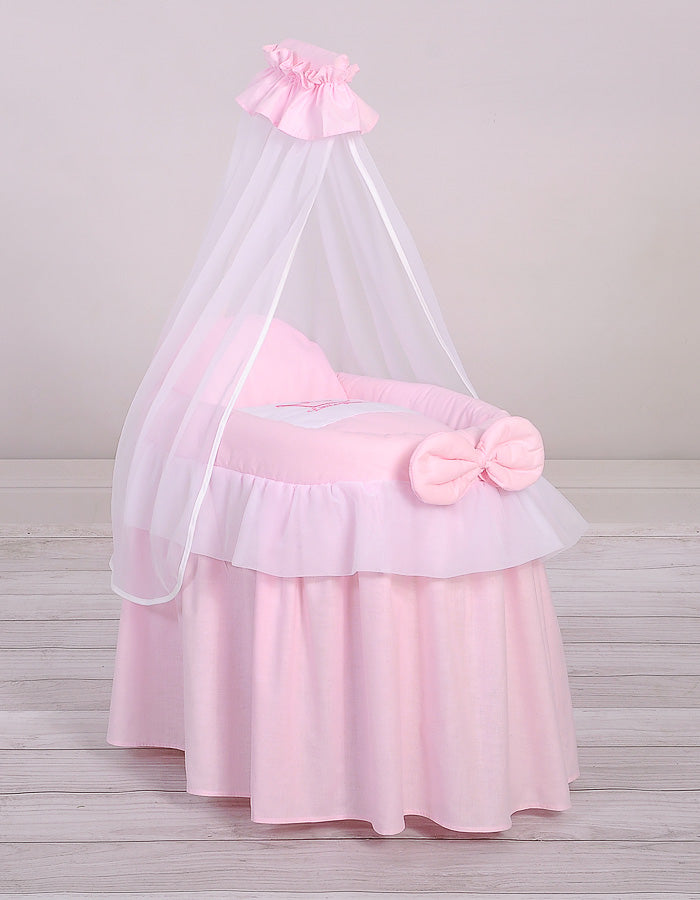 Wicker crib for doll Moses basket for dolls with drape LITTLE PRINCESS pink