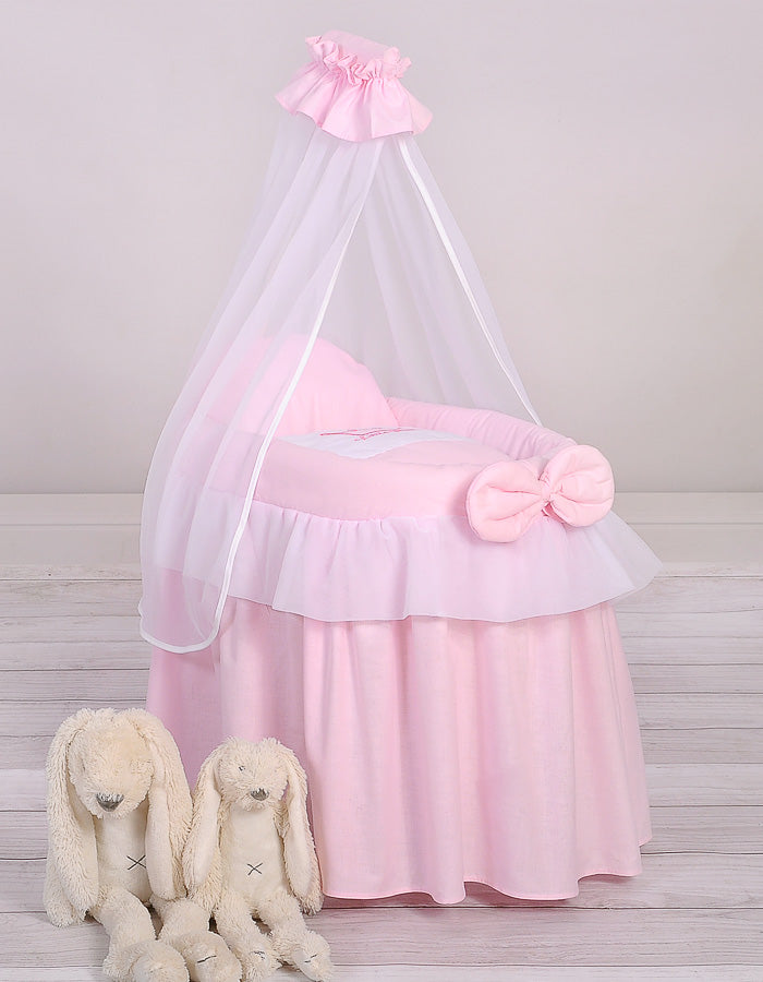 Wicker crib for doll Moses basket for dolls with drape LITTLE PRINCESS pink