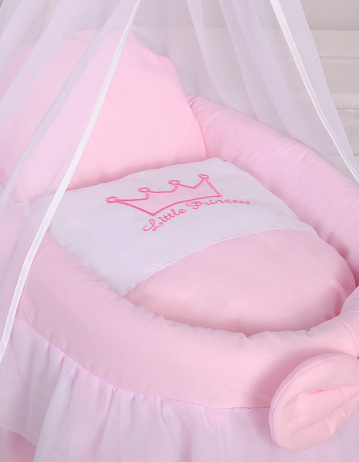 Wicker crib for doll Moses basket for dolls with drape LITTLE PRINCESS pink