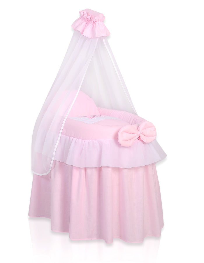 Wicker crib for doll Moses basket for dolls with drape LITTLE PRINCESS pink