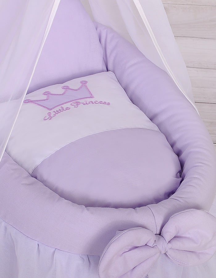 Wicker crib for doll Moses basket for dolls with drape LITTLE PRINCESS lilac