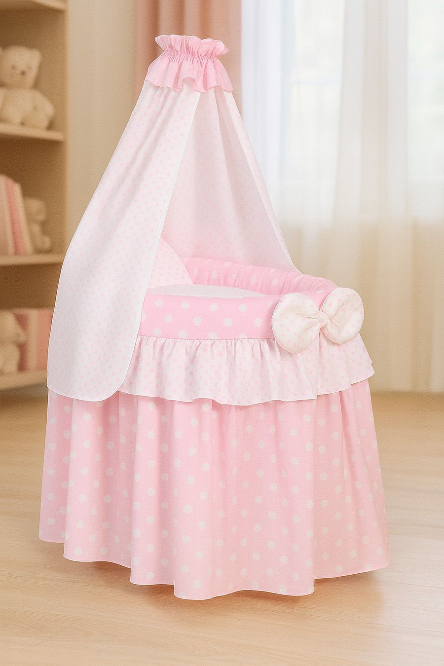 Wicker crib for doll Moses basket for dolls with drape LAURA pink