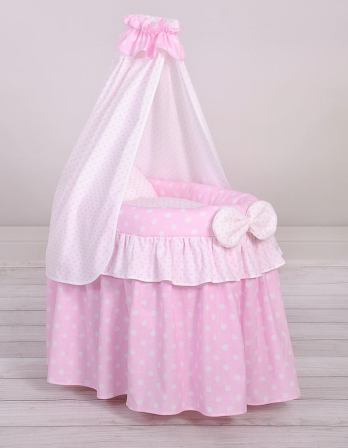 Wicker crib for doll Moses basket for dolls with drape LAURA pink