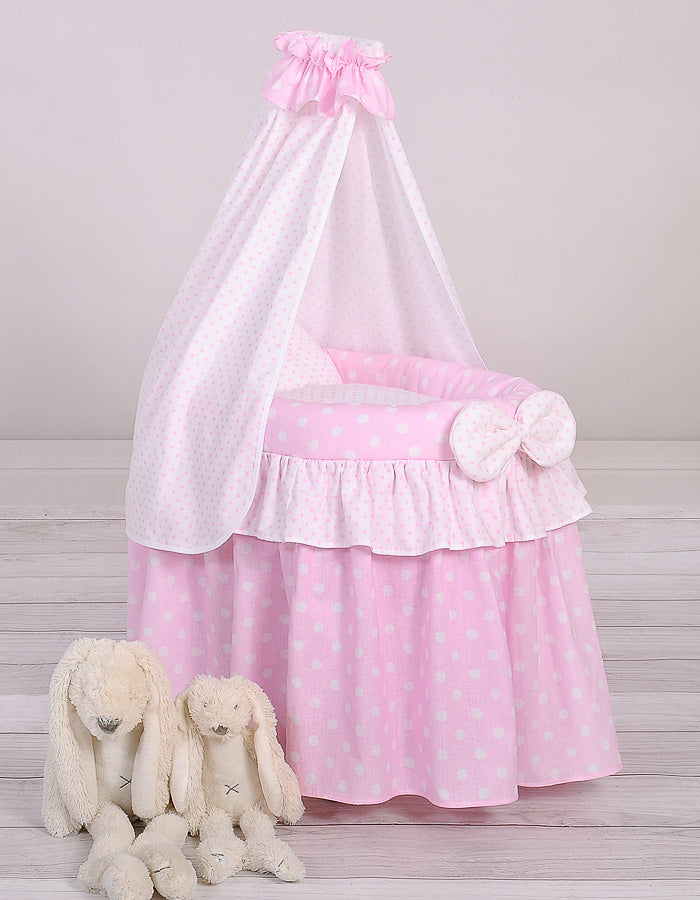 Wicker crib for doll Moses basket for dolls with drape LAURA pink
