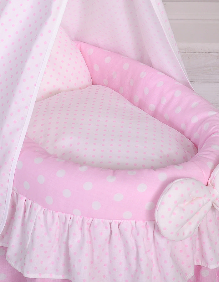 Wicker crib for doll Moses basket for dolls with drape LAURA pink