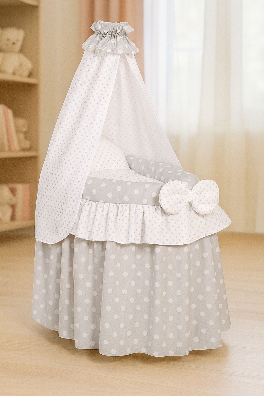 Wicker crib for doll Moses basket for dolls with drape LAURA grey