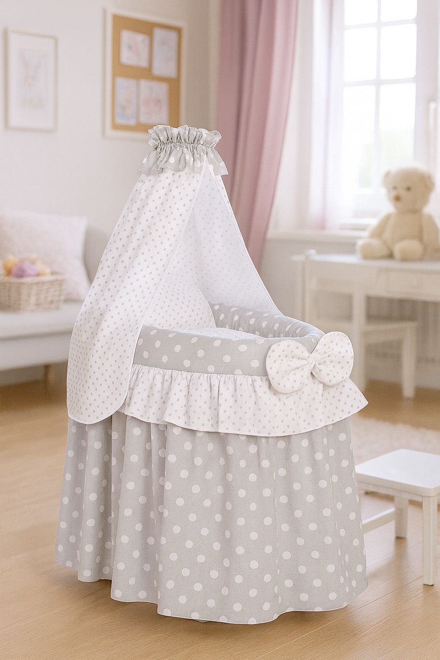 Wicker crib for doll Moses basket for dolls with drape LAURA grey