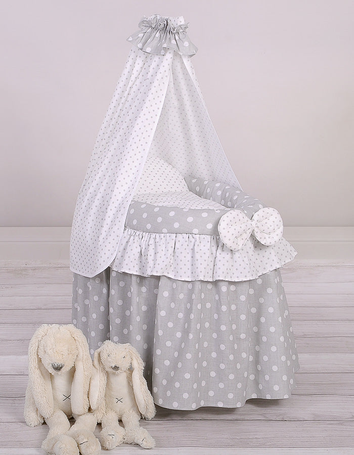 Wicker crib for doll Moses basket for dolls with drape LAURA grey