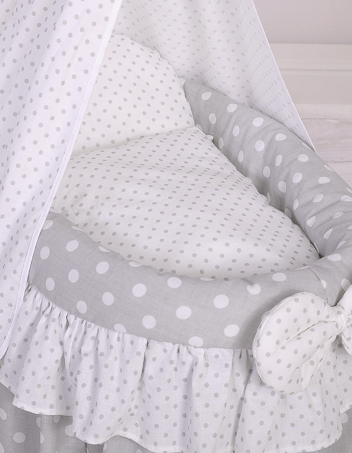 Wicker crib for doll Moses basket for dolls with drape LAURA grey