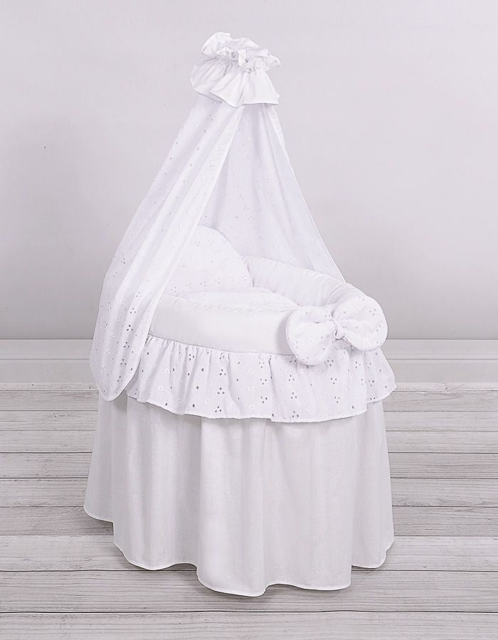 Wicker crib for doll Moses basket for dolls with drape AURORA pink with embroidered lace