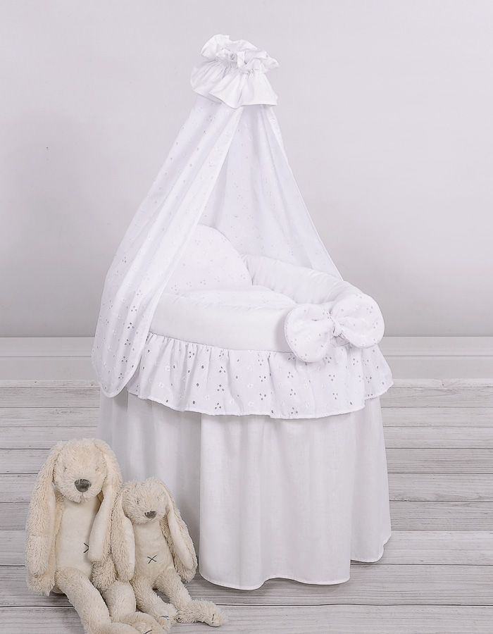 Wicker crib for doll Moses basket for dolls with drape AURORA pink with embroidered lace