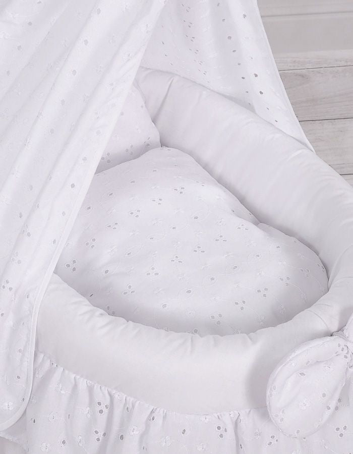 Wicker crib for doll Moses basket for dolls with drape AURORA pink with embroidered lace