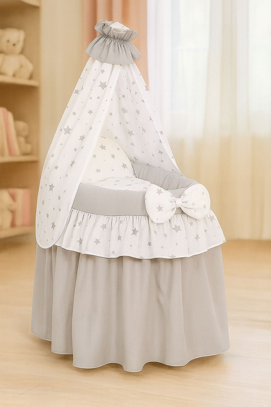 Wicker crib for doll Moses basket for dolls with drape LAURA grey