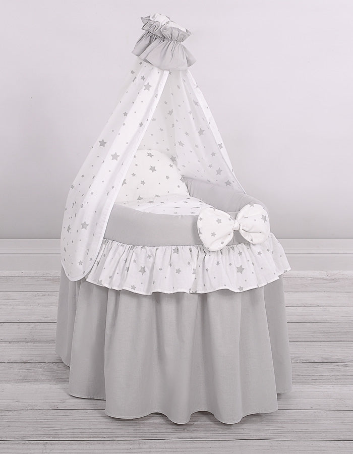 Wicker crib for doll Moses basket for dolls with drape LAURA grey
