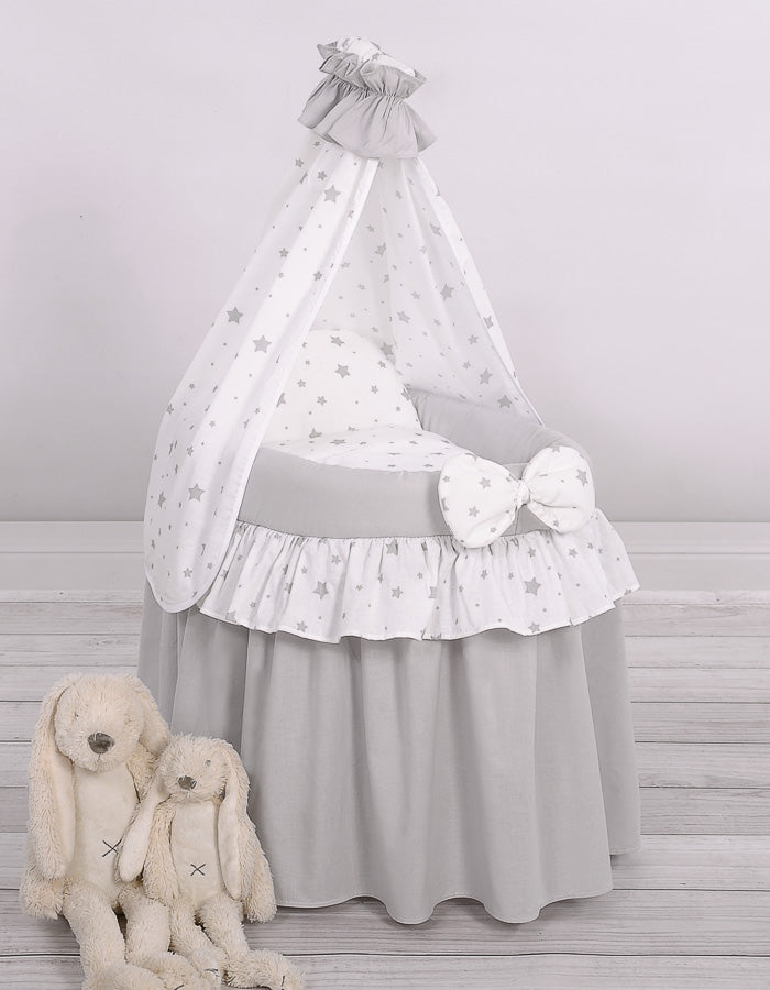 Wicker crib for doll Moses basket for dolls with drape LAURA grey