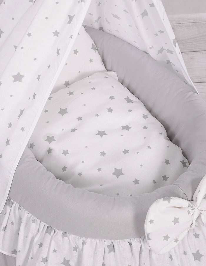 Wicker crib for doll Moses basket for dolls with drape LAURA grey
