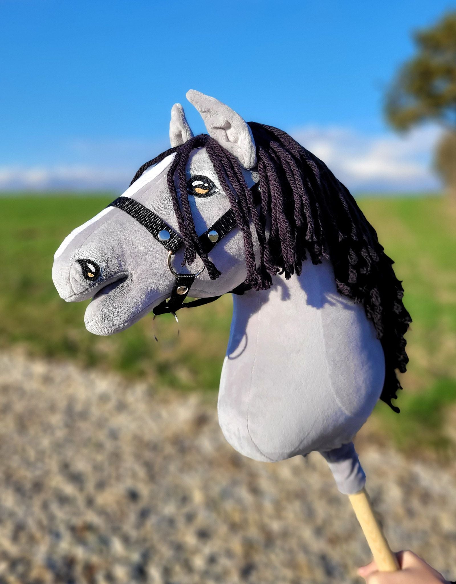 Horse on a stick Super Hobby Horse Premium - gray horse IV with black mane A3
