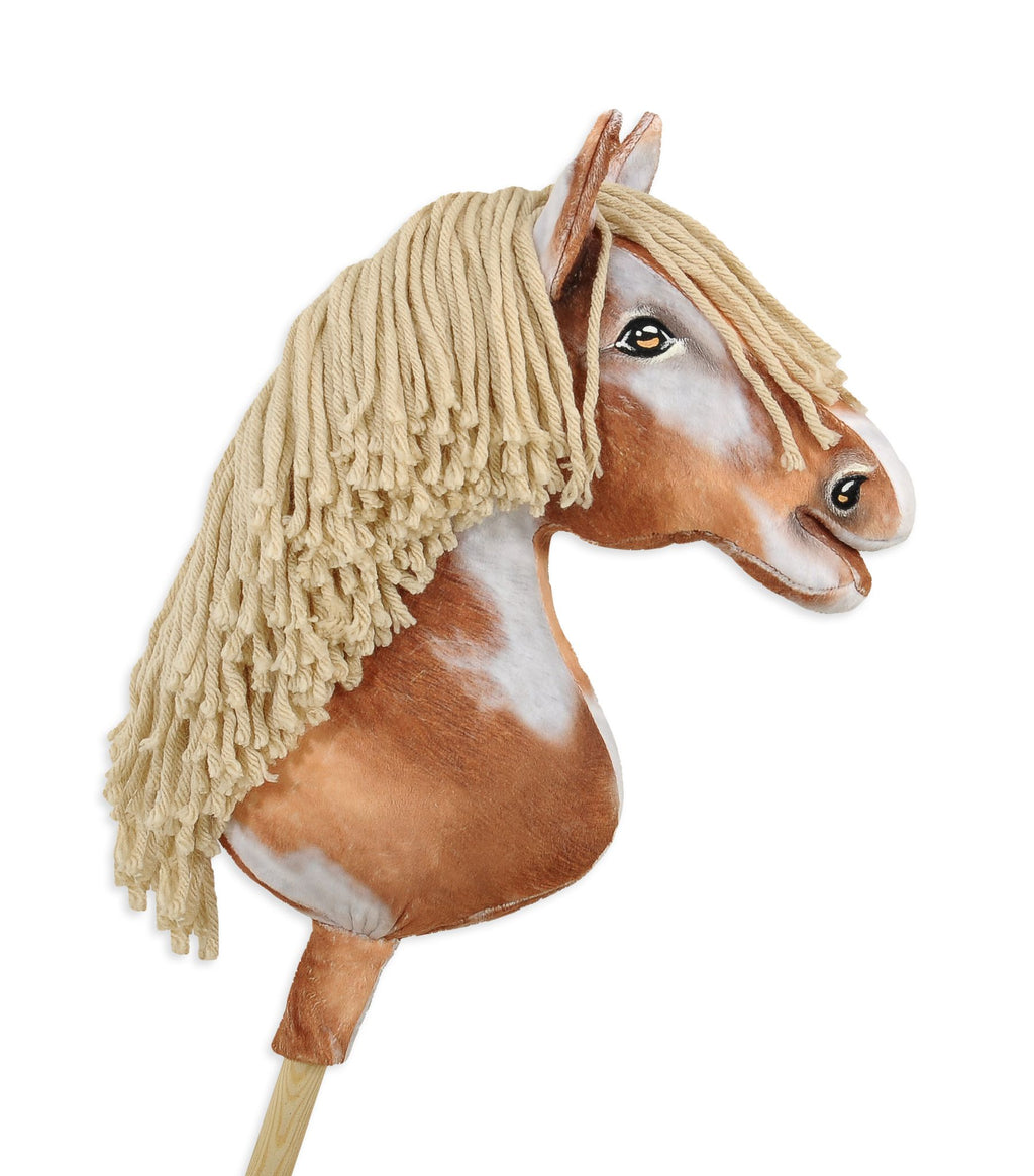 Horse on a stick Super Hobby Horse Premium - tobiano bay horse with a beige mane A3