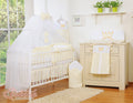 Large mosquito net for baby's bed made of white chiffon with circles and a bow - cream hangers