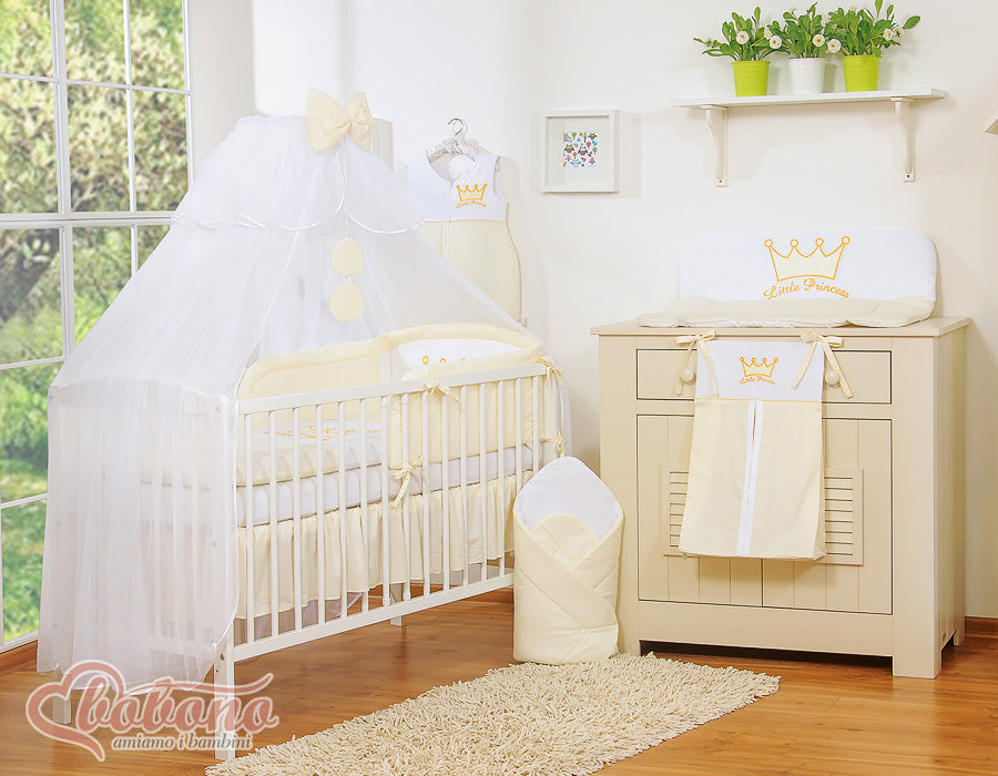 Large mosquito net for baby's bed made of white chiffon with circles and a bow - cream hangers