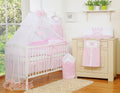 Large mosquito net for baby's bed made of white chiffon with circles and a bow - pink hangers