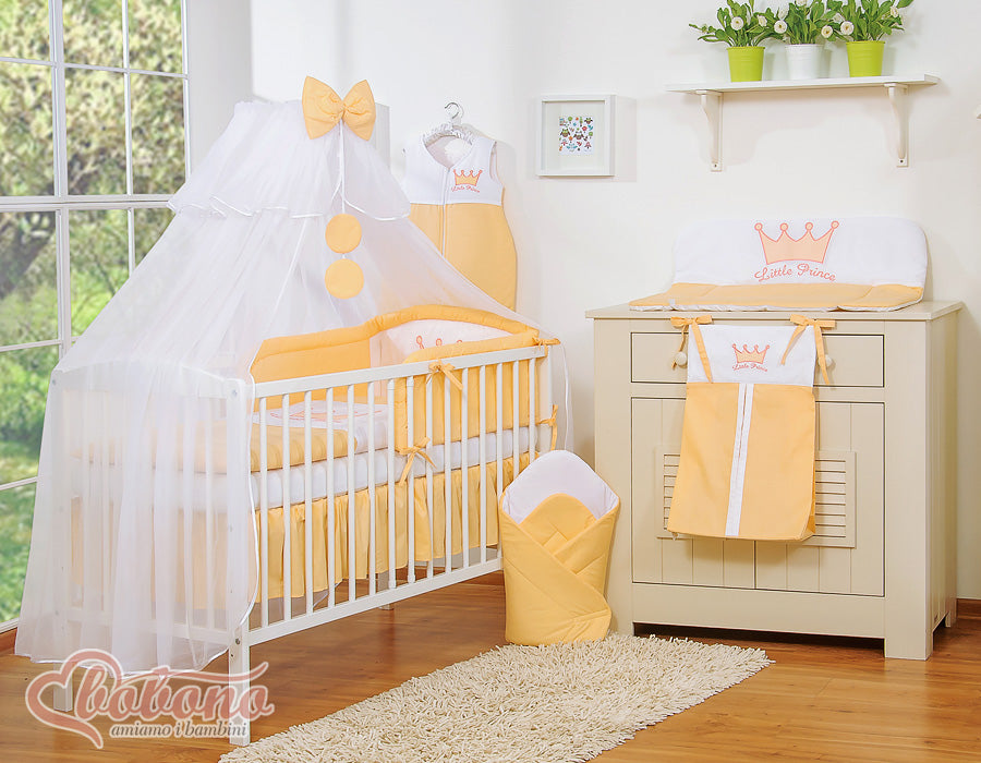 Large mosquito net for baby's bed made of white chiffon with circles and a bow - peach hangers