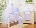 Large mosquito net for baby's bed made of white chiffon with circles and a bow - lilac hangers