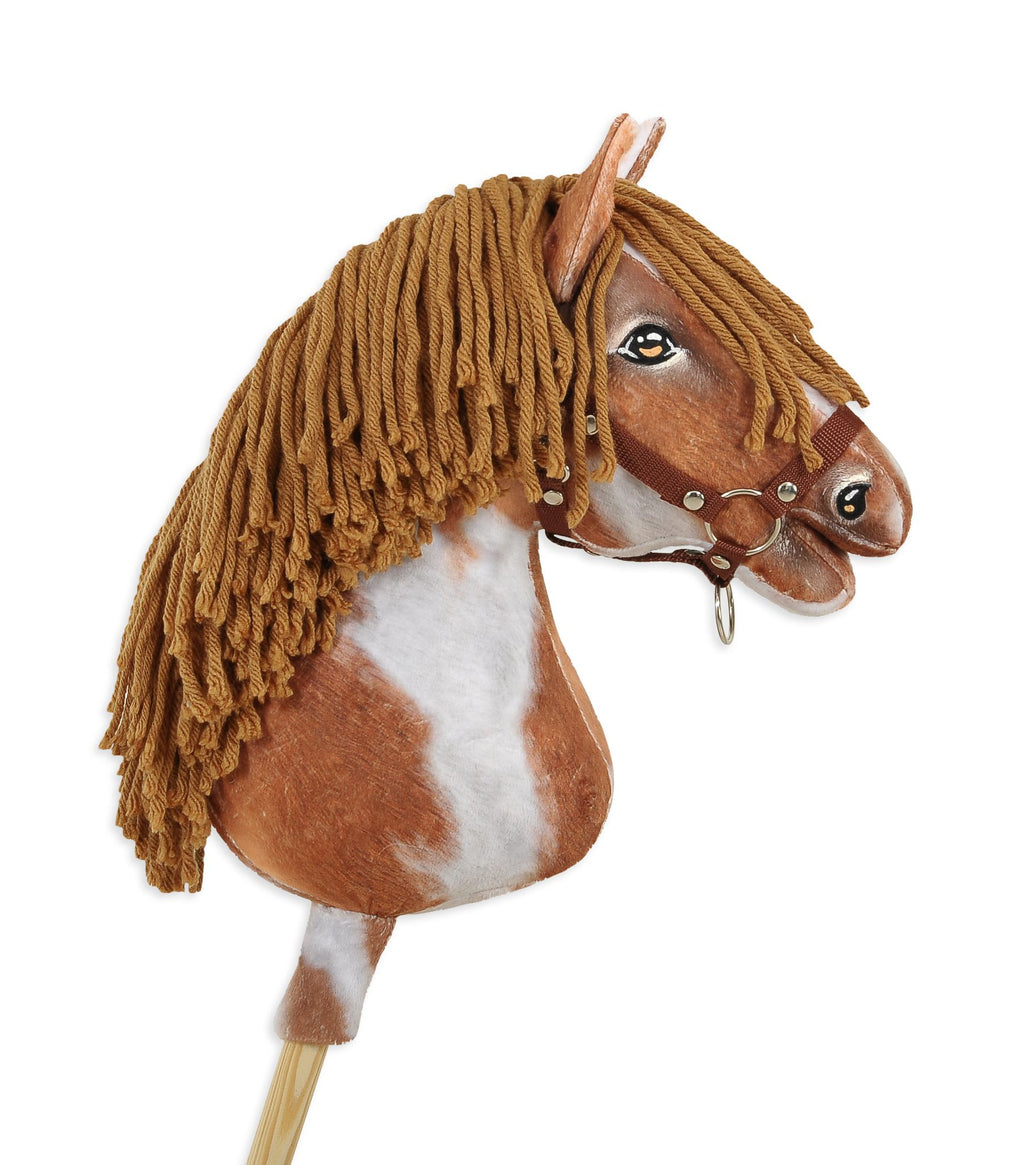 Horse on a stick Super Hobby Horse Premium - tobiano bay horse with a brown mane A3