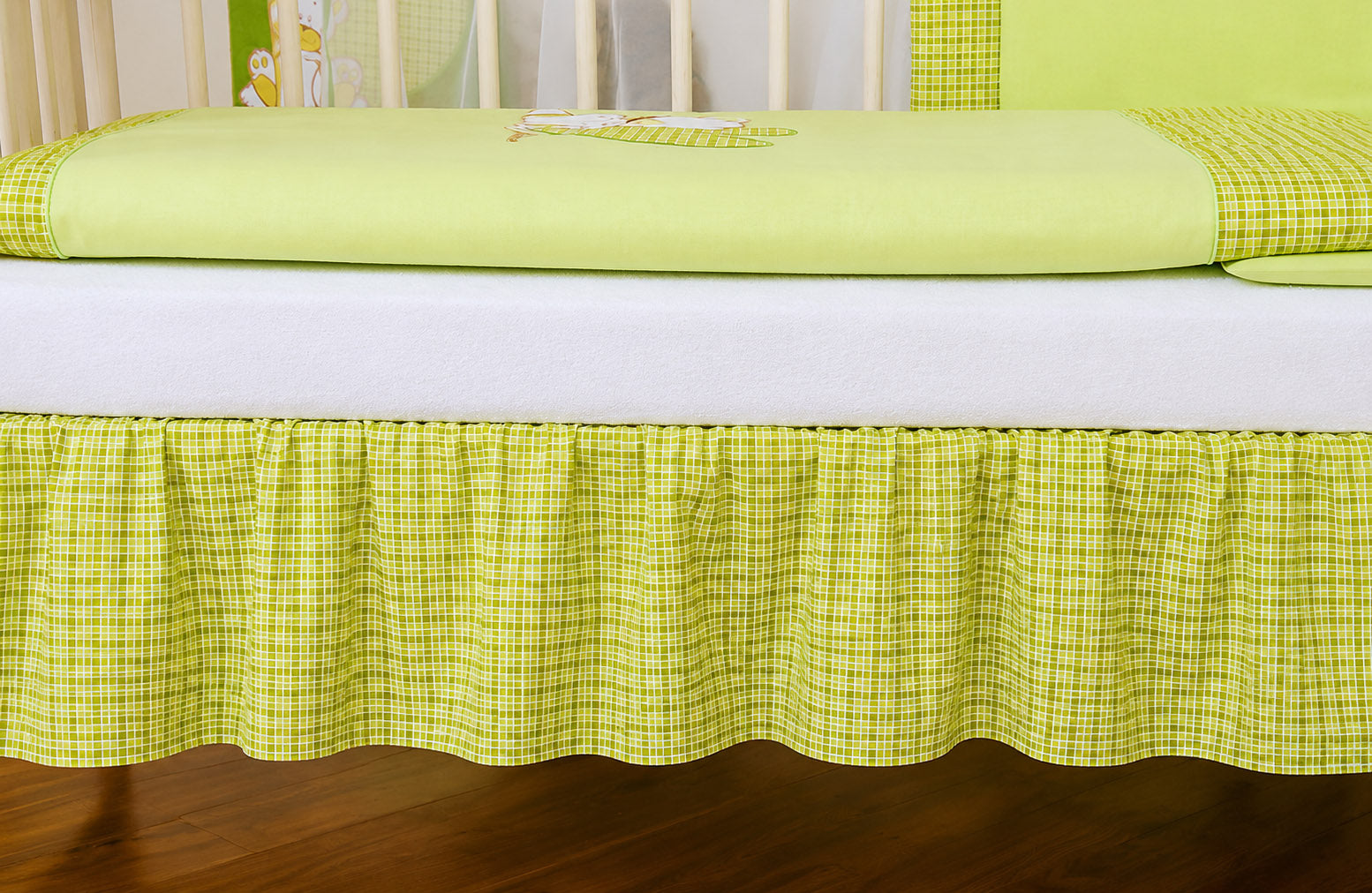 Dust Ruffle Crib - Bed Skirt - Masking flounce 120x60cm - green checkered