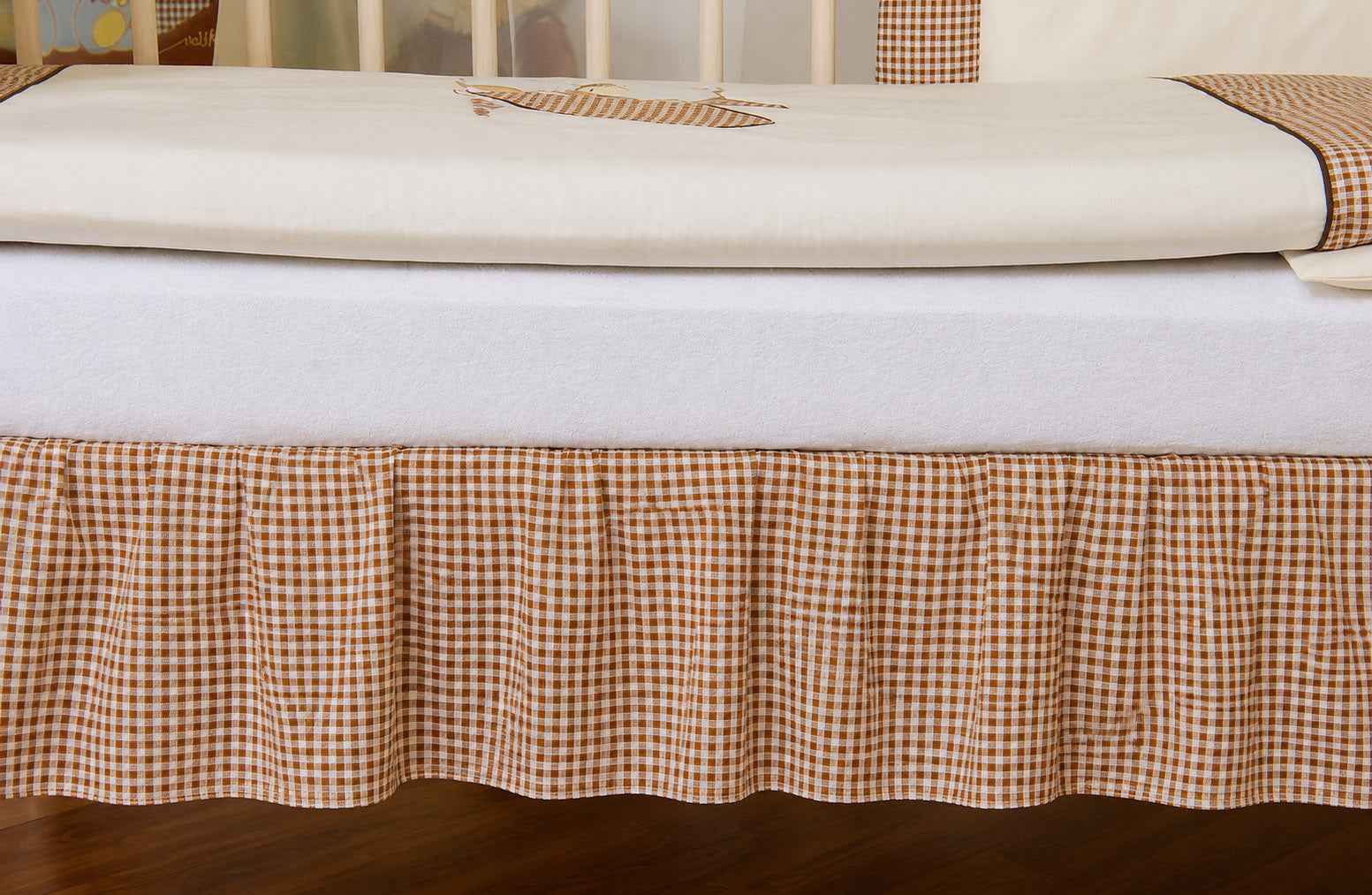 Dust Ruffle Crib - Bed Skirt - Masking flounce 120x60cm - brown checkered