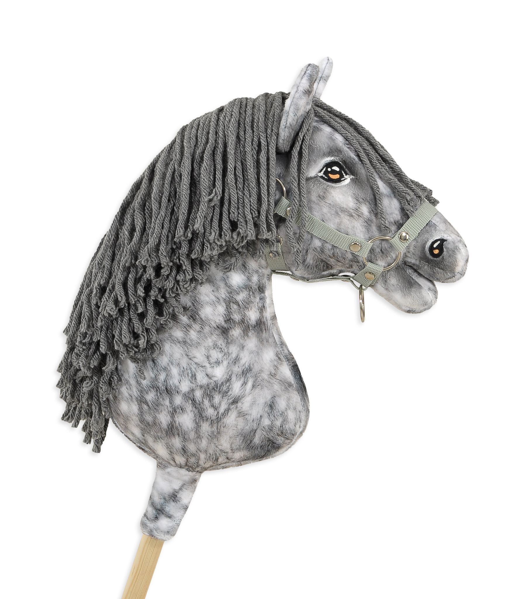 Horse on a stick Super Hobby Horse Premium - dapple grey horse with a grey mane A3