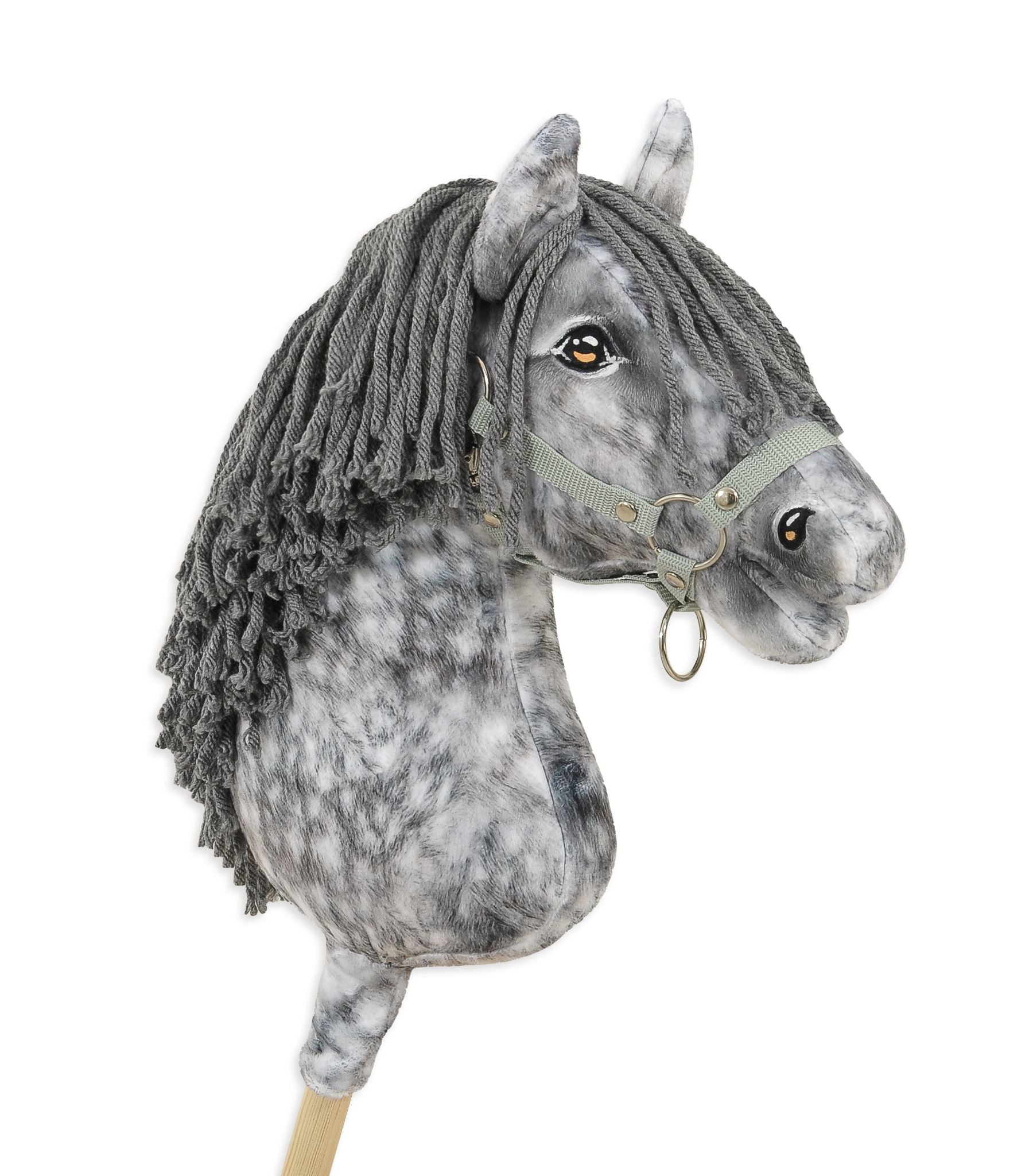 Horse on a stick Super Hobby Horse Premium - dapple grey horse with a grey mane A3