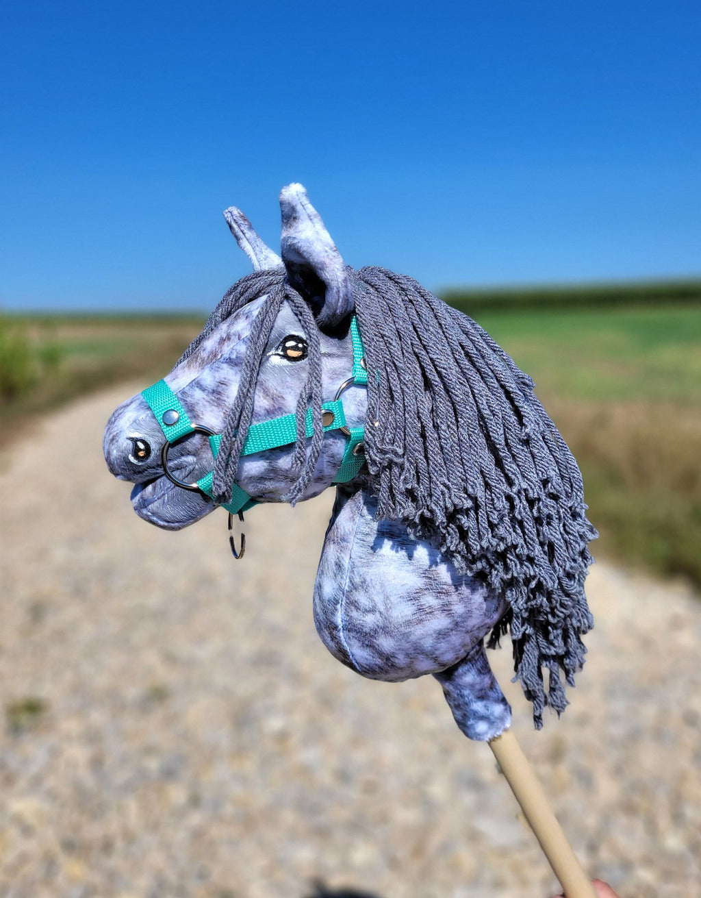 Horse on a stick Super Hobby Horse Premium - dapple grey horse with a grey mane A4