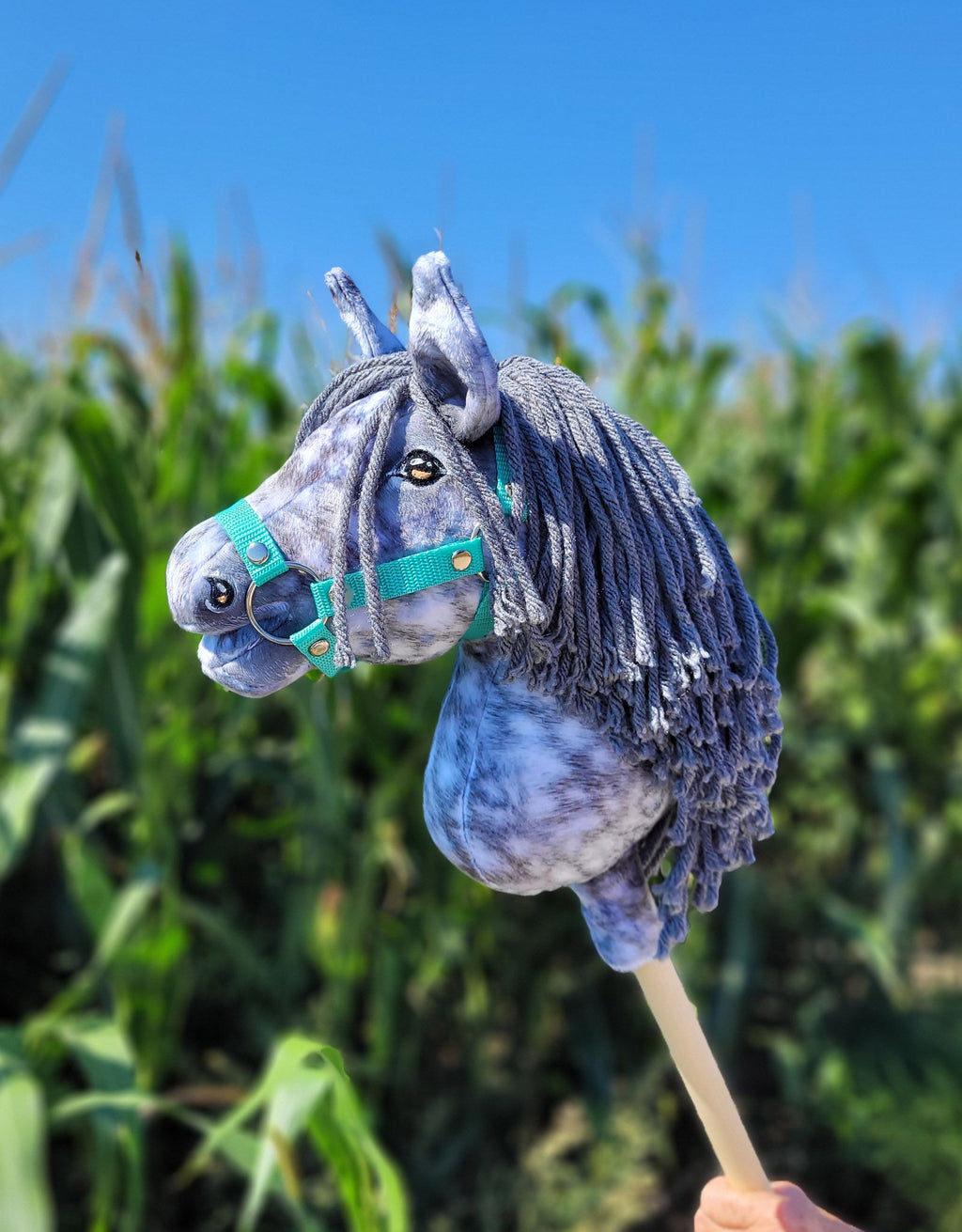 Horse on a stick Super Hobby Horse Premium - dapple grey horse with a grey mane A4