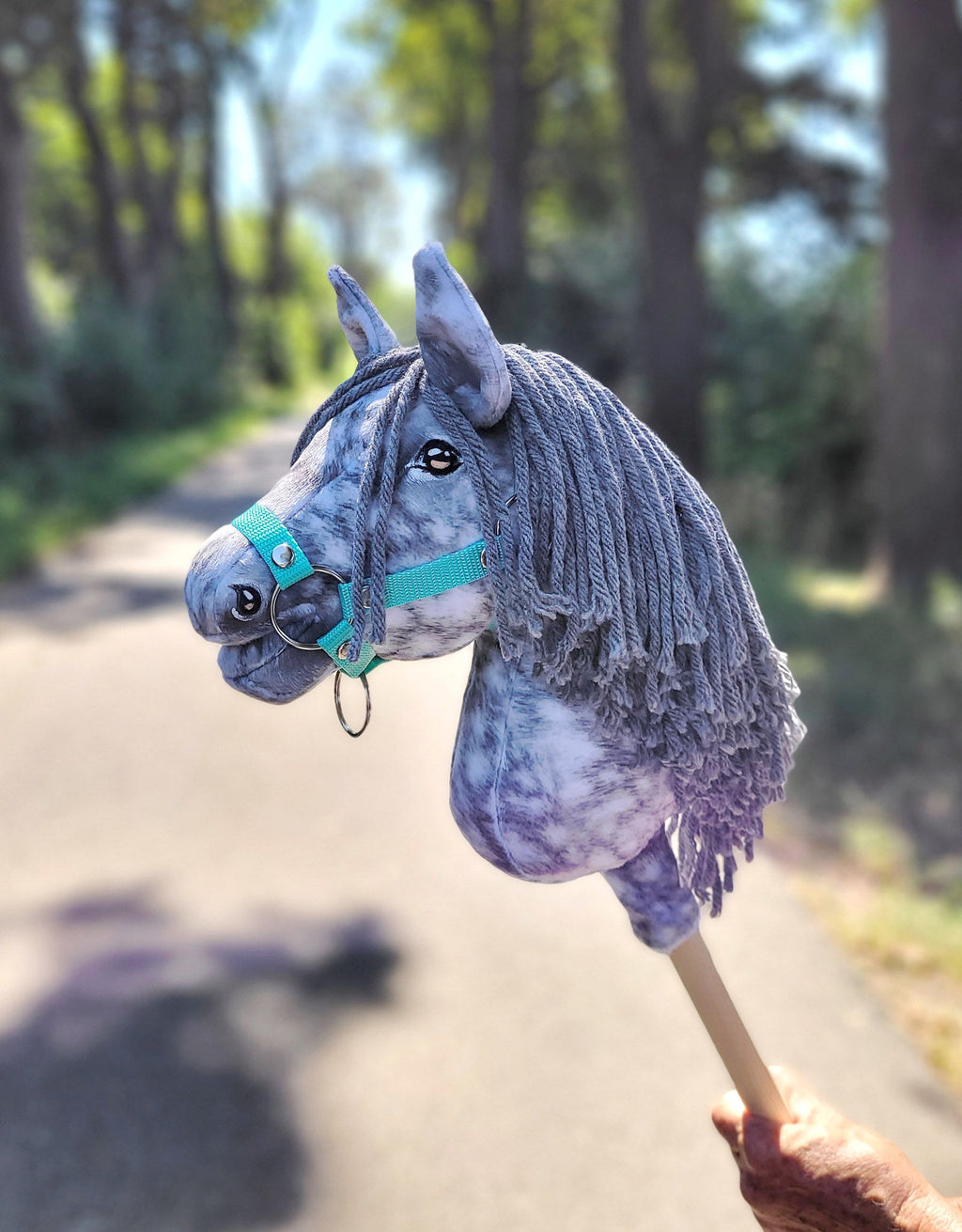 Horse on a stick Super Hobby Horse Premium - dapple grey horse with a grey mane A4