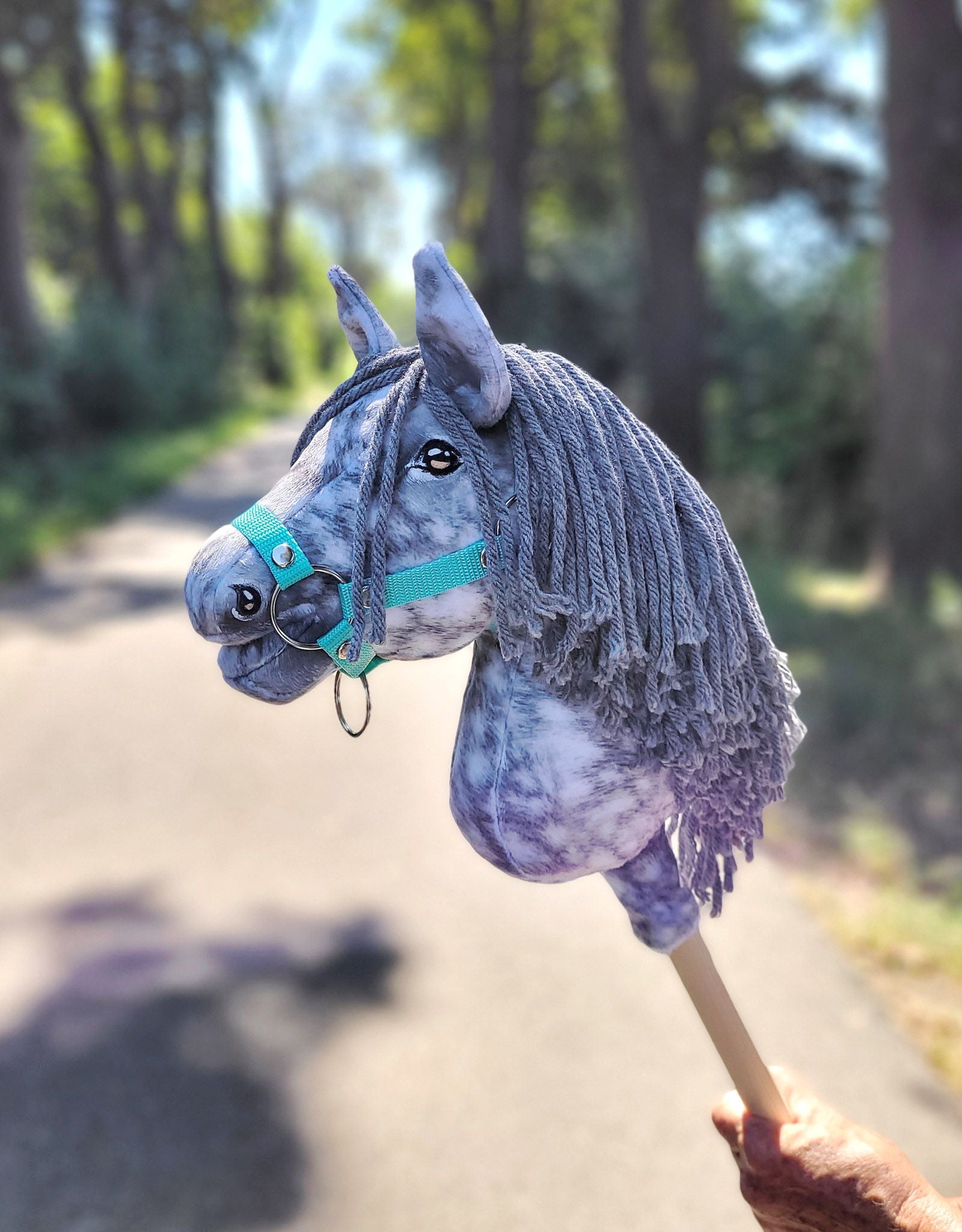 Horse on a stick Super Hobby Horse Premium - dapple grey horse with a grey mane A4