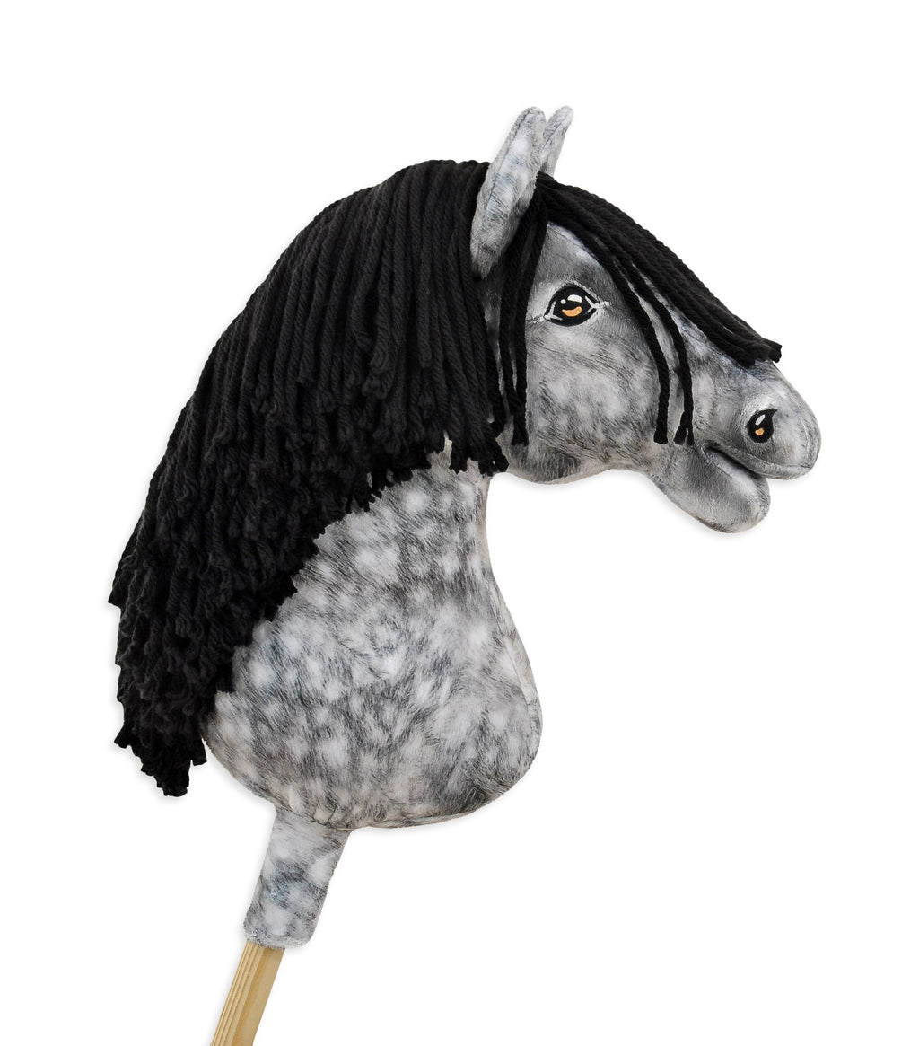 Horse on a stick Super Hobby Horse Premium - dapple grey horse with a black mane A3
