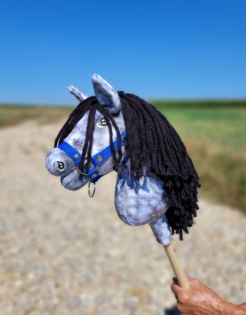 Horse on a stick Super Hobby Horse Premium - dapple grey horse with a black mane A4