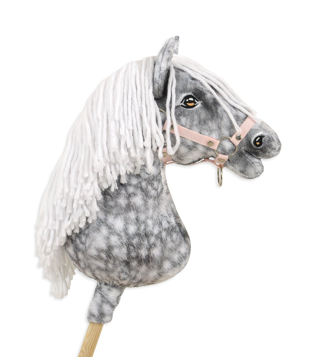 Horse on a stick Super Hobby Horse Premium - dapple grey horse with a white mane A3