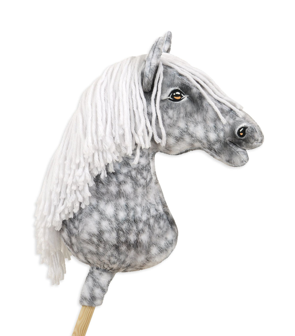 Horse on a stick Super Hobby Horse Premium - dapple grey horse with a white mane A3