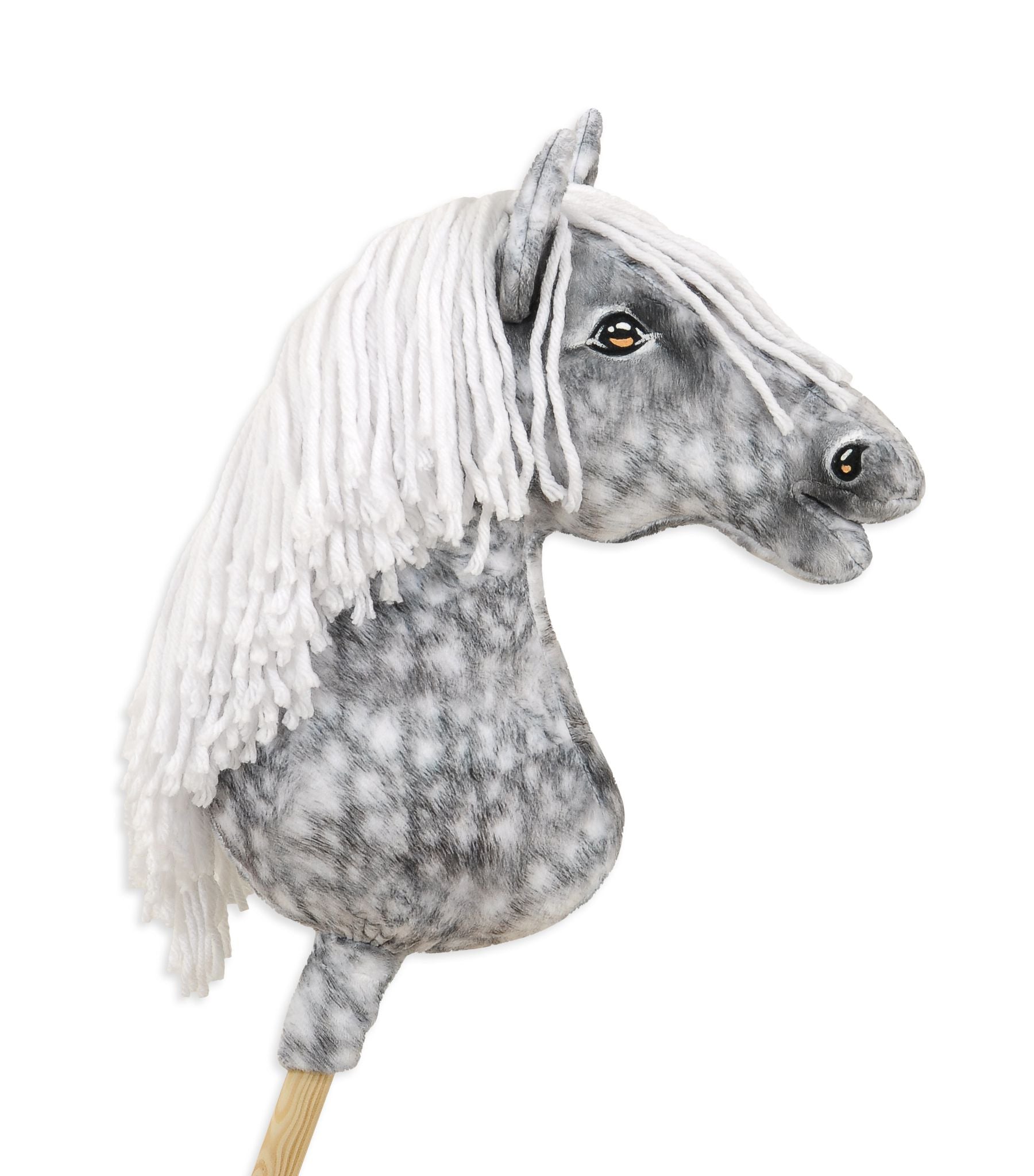 Horse on a stick Super Hobby Horse Premium - dapple grey horse with a white mane A3