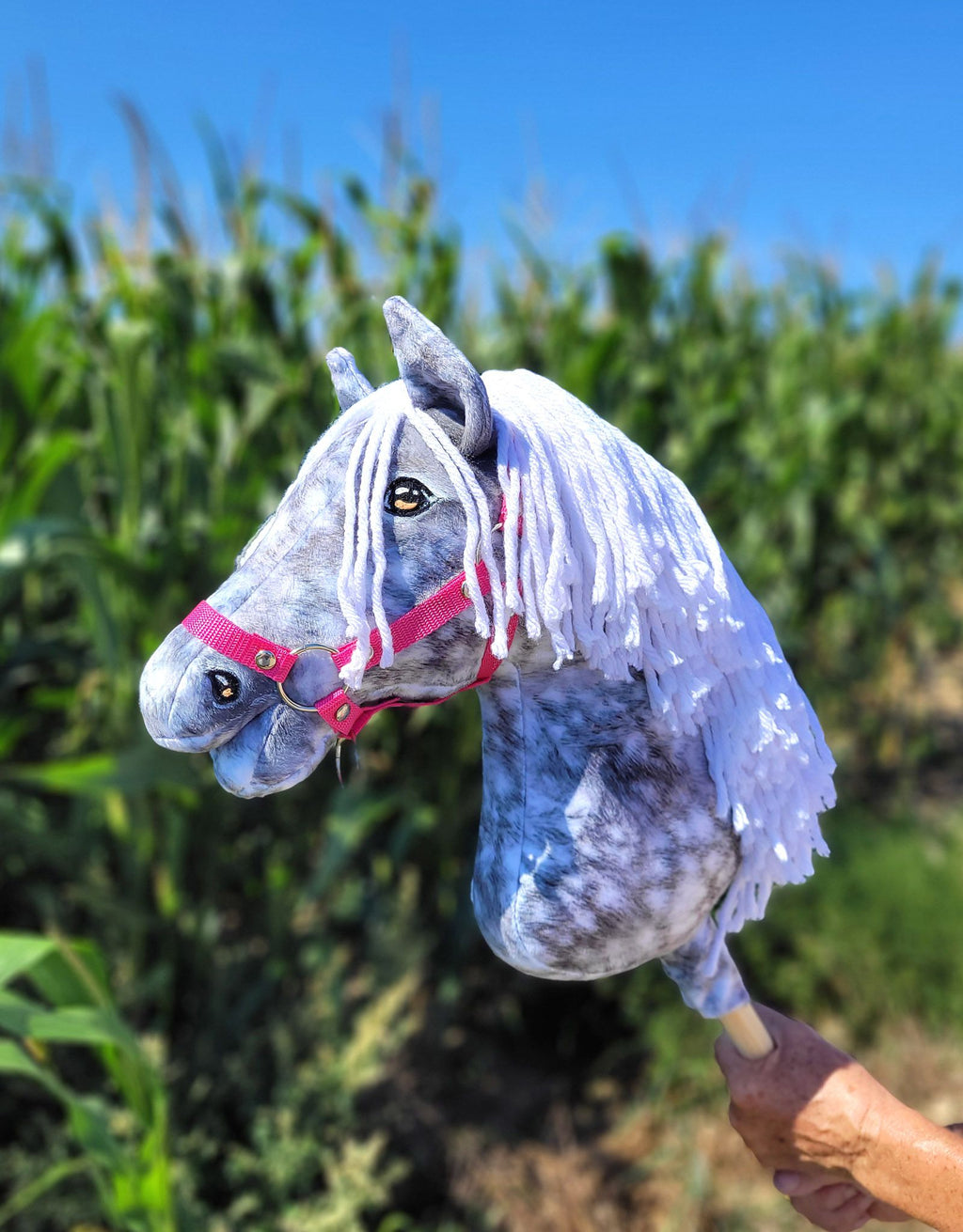 Horse on a stick Super Hobby Horse Premium - dapple grey horse with a white mane A3