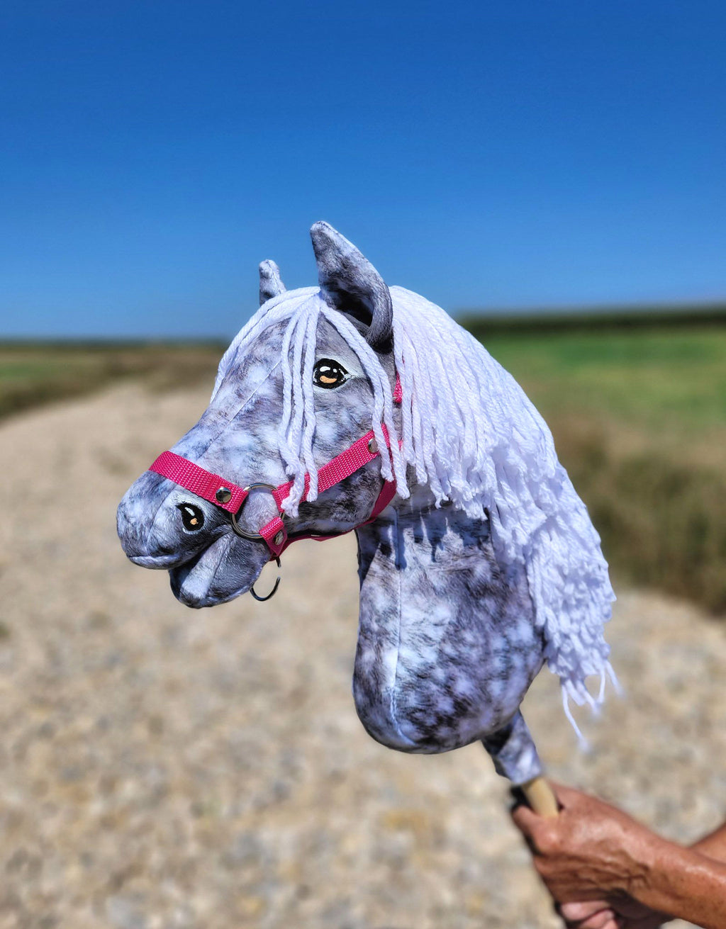Horse on a stick Super Hobby Horse Premium - dapple grey horse with a white mane A3